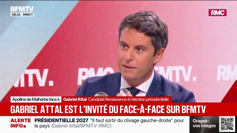 "Les Français ont été victimes de la dissolution, moi y compris", affirme Gabriel Attal, candidat Renaissance à l'élection présidentielle et ancien Premier ministre