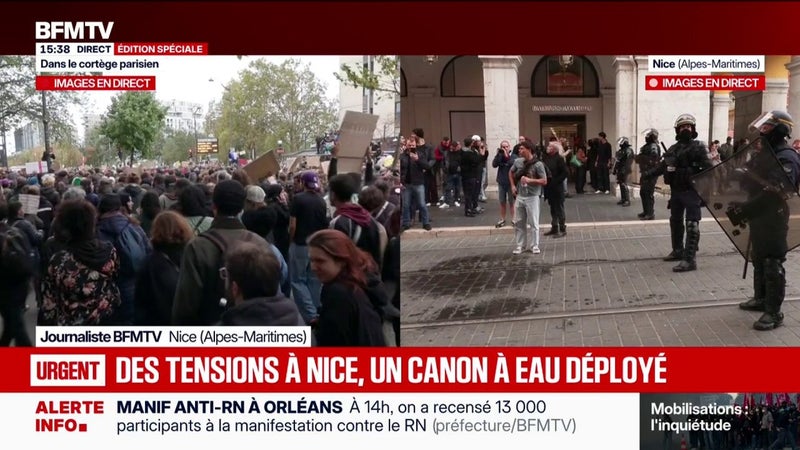 Manifestation à Nice: dispersion des manifestants avec usage d'un canon à eau