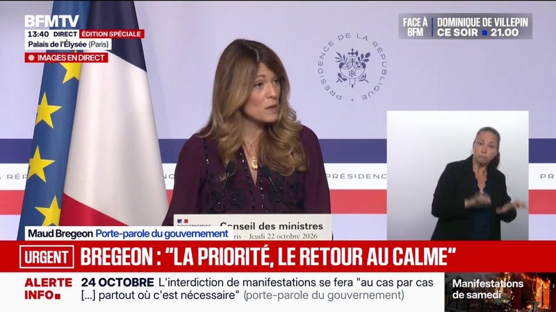 Colère sociale: "La priorité, c'est le retour au calme"; c'est "le préalable à toute discussion", affirme la porte-parole du gouvernement Maud Bregeon