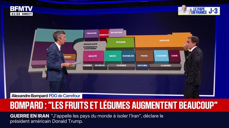 Inflation: "Les fruits et légumes sont en hausse", observe Alexandre Bompard, PDG de Carrefour