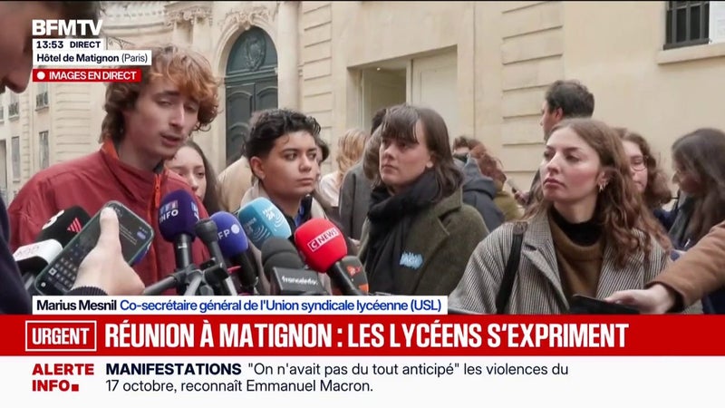Lycéens reçus à Matignon: "On attend des annonces concrètes (...) Il n'y aura aucune concession", assure Marius Mesnil, co-secréaire général de l'Union syndicale lycéenne