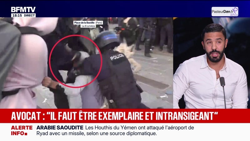 Coup de genou d'un policier au visage d'un jeune manifestant: "S'il n'y avait pas eu de vidéo, il n'y aurait pas eu de dossier", déclare Ilyacine Maallaoui, avocat du jeune homme