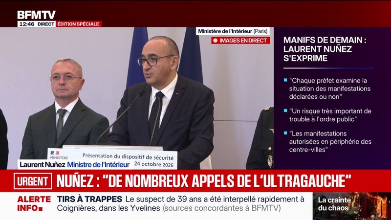 Manifestations du 24 octobre: "70.000 policiers et gendarmes" seront mobilisés partout en France