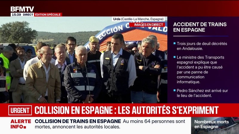 Collision de trains en Espagne: le président de Castille-La Manche indique que "65 personnes" sont décédées