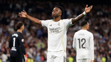 L'attaquant du Real Madrid Vinicius Jr face à l'Atlético le 22 mars 2026