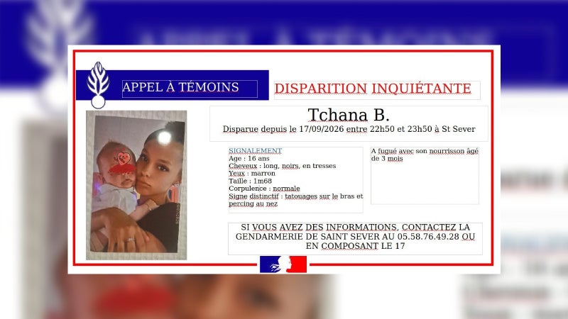 Un appel à témoins lancé après la fugue d'une adolescente de 16 ans avec son nourrisson de 3 mois dans les Landes