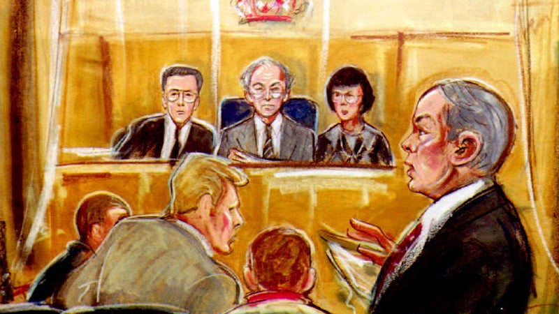 Un dessin de presse représentant le procès des deux meurtriers du petit James Bulger, en 1993 à Liverpool.