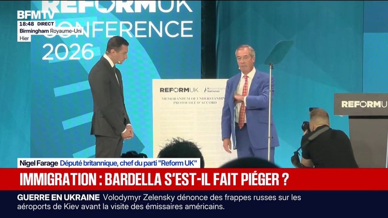 Jordan Bardella s'est-il fait piéger en signant un protocole sur l'immigration au côté de Nigel Farage à Birmingham?