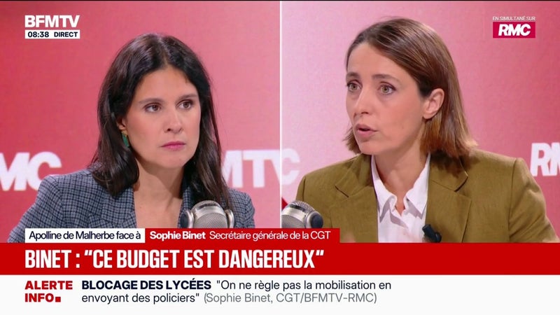 Mouvements sociaux en France: "La colère est énorme aujourd'hui", constate Sophie Binet, secrétaire générale de la CGT