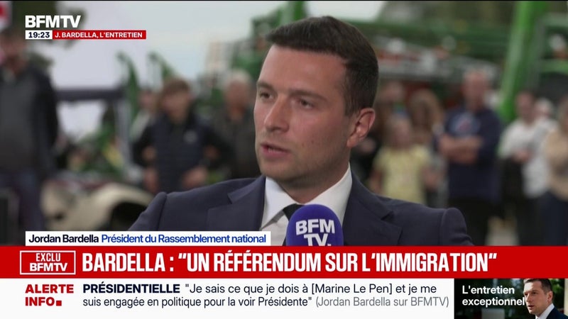 "Il est temps de se protéger et de maîtriser notre immigration", déclare Jordan Bardella, président du RN