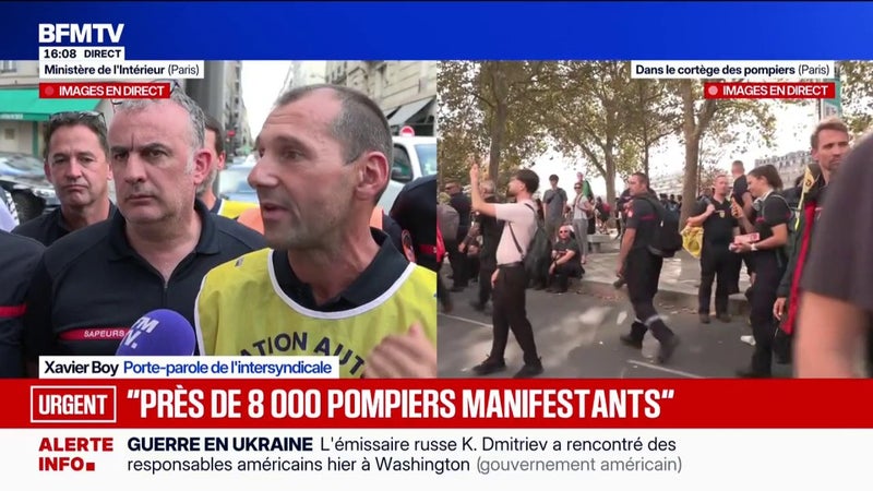 Pompiers en grève: "8000 pompiers" ont manifesté, indique le porte-parole de l'intersyndicale