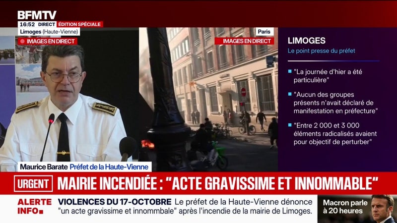 Mairie incendiée de Limoges: "Le feu est quasiment éteint", annonce le préfet de la Haute-Vienne, Maurice Barate
