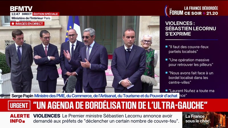 Au moins "3.000 commerces" ont subi des dégradations ou des pillages, annonce Serge Papin, ministre du Commerce
