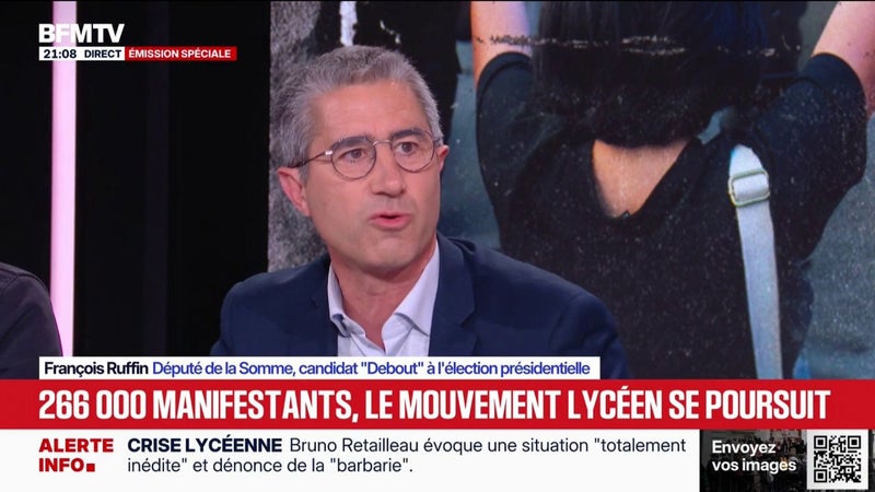 Mobilisation lycéenne: "Je pense qu'il y a une victoire de la jeunesse", assure François Ruffin, candidat Debout à l'élection présidentielle
