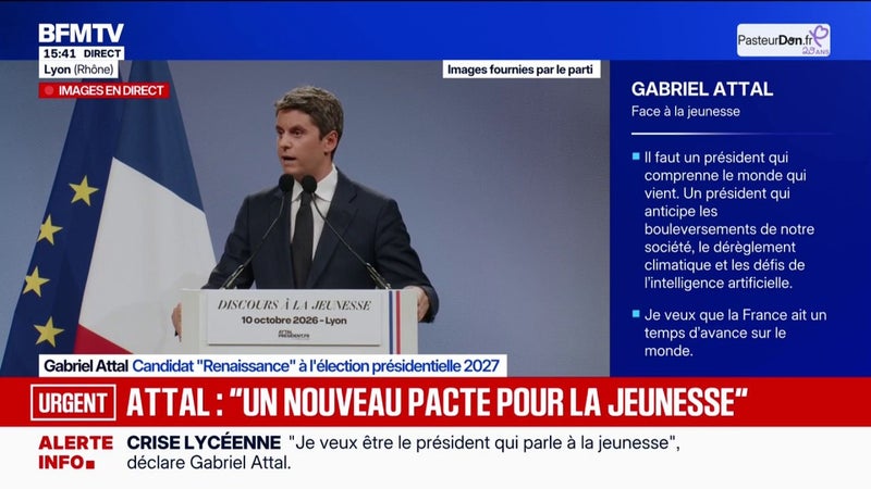 Présidentielle : Gabriel Attal, candidat "Renaissance", présente lors de son meeting à Lyon "un nouveau pacte pour la jeunesse"