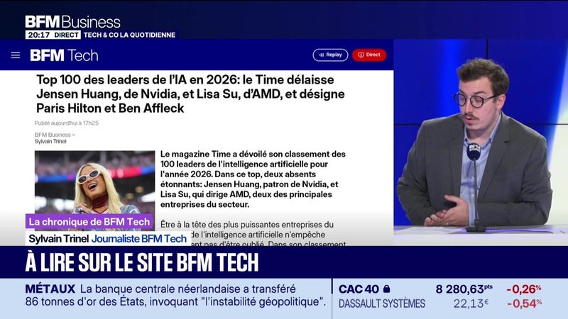 À lire sur le site Tech&Co : Top 100 des leaders de l'IA en 2026, le Time délaisse Jensen Huang, de Nvidia, et Lisa Su, d'AMD, et désigne Paris Hilton et Ben Affleck, par Sylvain Trinel - 02/09