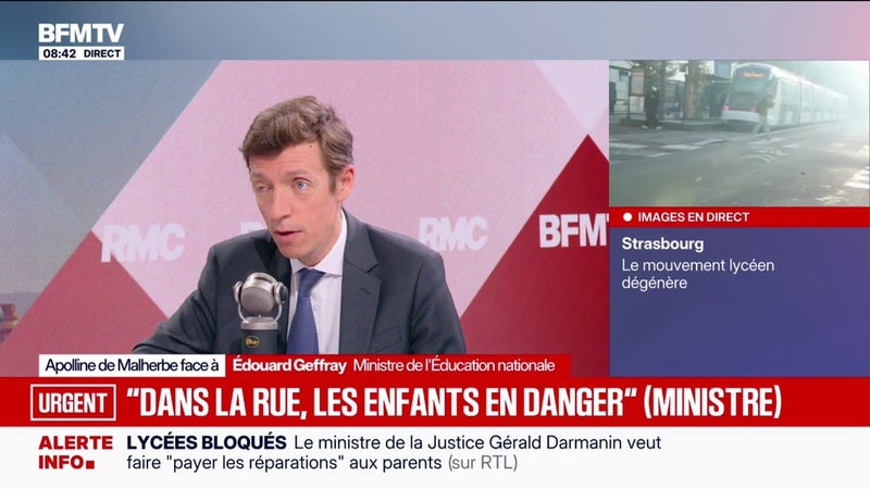 Édouard Geffray, ministre de l''Éducation nationale, appelle les parents à "se mobiliser" et à dire à "leurs enfants de ne pas aller" dans les blocus de lycées