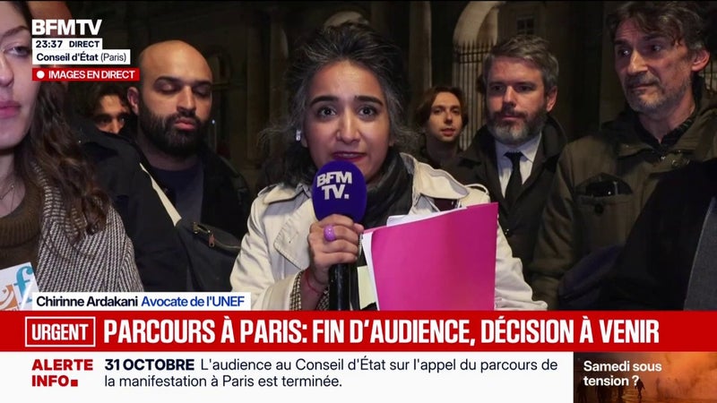 Parcours de la manifestation parisienne du 31 octobre: Maître Chirinne Ardakani, avocate de l'UNEF, témoigne sur BFMTV après l'audience au Conseil d'État