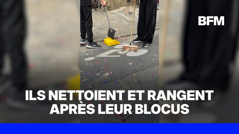 Blocage des lycées: après un blocus, des lycéens nettoient le quartier et rangent les poubelles