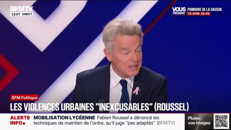 “Je mets en cause ses propos”, déclare Fabien Roussel, candidat PCF à la présidentielle, en réponse à Laurent Nuñez qui estime qu'il n'y a “pas d’interventions disproportionnées des forces de l’ordre” lors des mobilisations lycéennes
