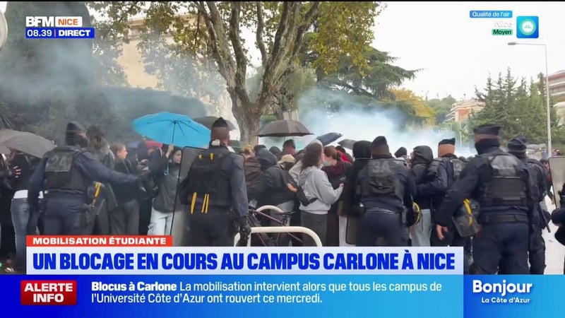 Colère étudiante: une matinée de tensions devant le campus Carlone à Nice ce mercredi