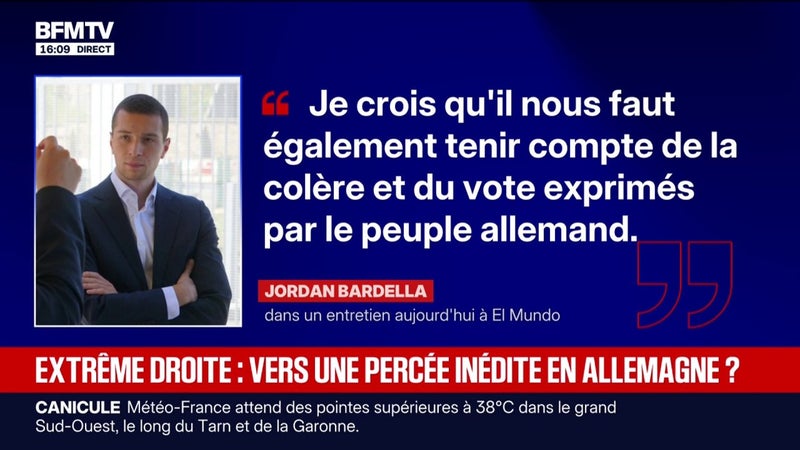 Vers une percée inédite de l'extrême droite en Allemagne?: la réaction de Jordan Bardella