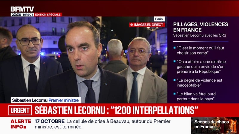 Mobilisations du 17 octobre: Sébastien Lecornu, Premier ministre, annonce "1.200 interpellations"
