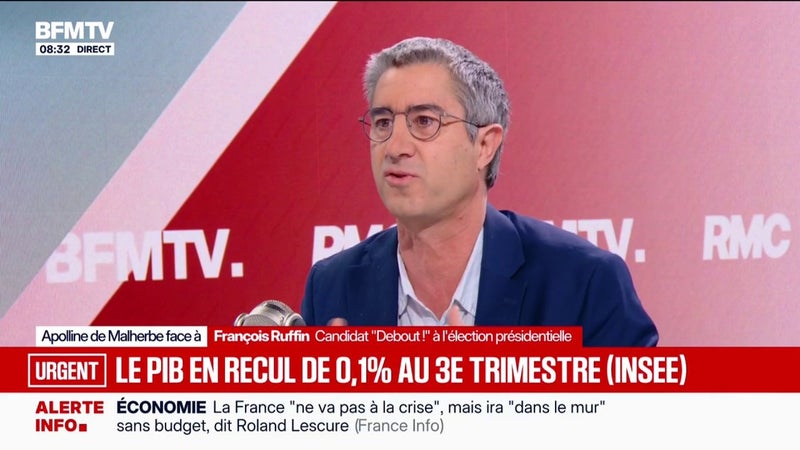 "C'est la récession", estime François Ruffin, candidat "Debout!" à l'élection présidentielle, à propos de la situation économique française