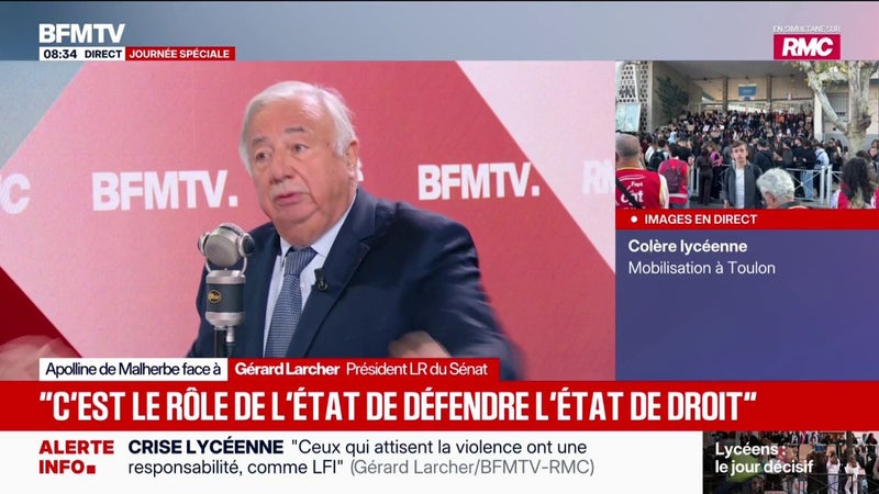 Colère lycéenne: Gérard Larcher, président LR du Sénat, estime que “le rôle de l’État est de défendre l’État de droit”