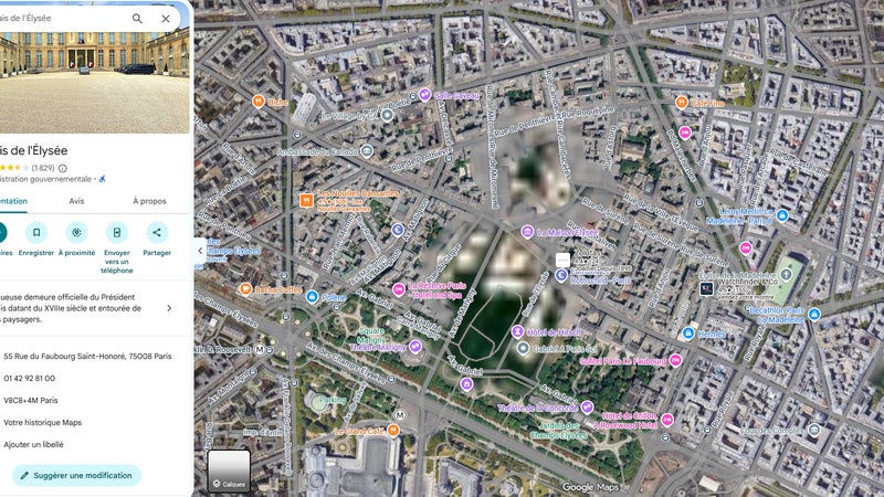 Palais de l'Elysée, ministère, prison, ambassade... pourquoi certains lieux sont-ils floutés sur Google Maps et Apple Plans?
