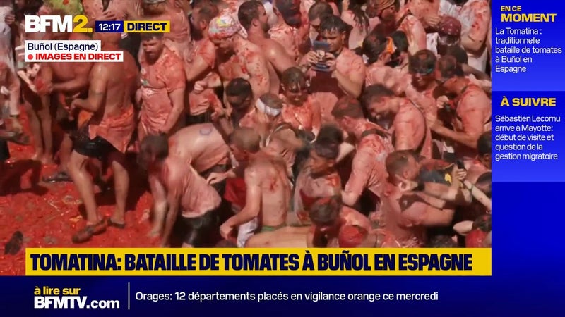 La ville espagnole de Buñol célèbre la Tomatina avec plus de 150.000 kg de tomates