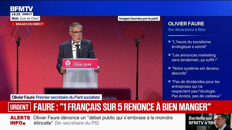 "Qui oserait dire que les socialistes n'ont pas changé la vie?", déclare Olivier Faure, premier secrétaire du Parti socialiste à Blois où ont lieu les journées d'été de son parti