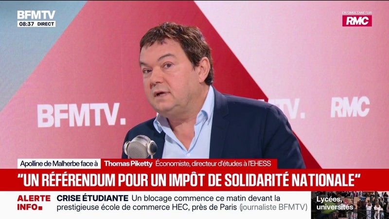 Thomas Piketti, économiste français, plaide pour "un référendum pour un impôt de solidarité nationale"