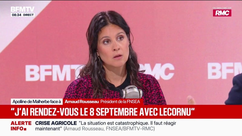 "J'ai rendez-vous à Matignon la semaine prochaine, le 8 septembre, avec le Premier ministre", déclare Arnaud Rousseau, président de la FNSEA