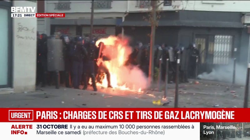 Incidents en fin de manifestation à Paris : un "jet de projectile incendiaire en direction des forces de l'ordre"