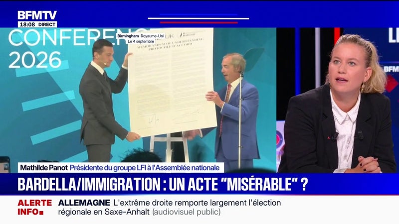 "Jordan Bardella envoie un signal qui abaisse la parole de la France", dénonce Mathilde Panot (LFI)