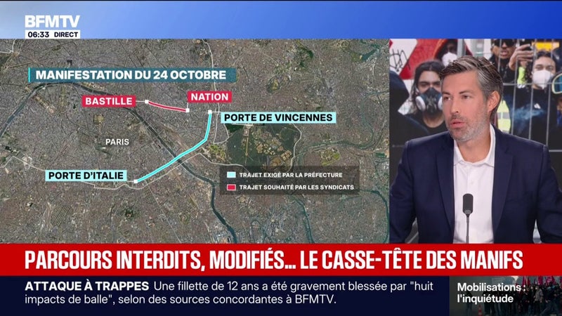 24 octobre: la préfecture de police de Paris modifie le parcours de la manifestation parisienne