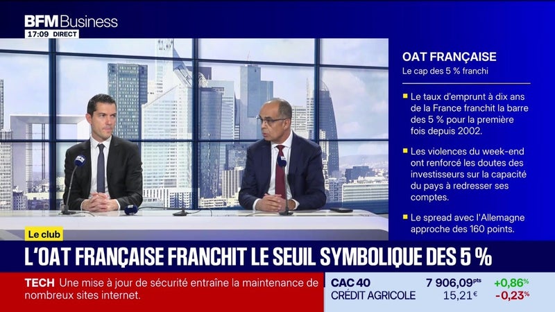 Le Club : Émeutes, les taux français franchissent 5 %, au plus haut depuis 2002 - 21/10