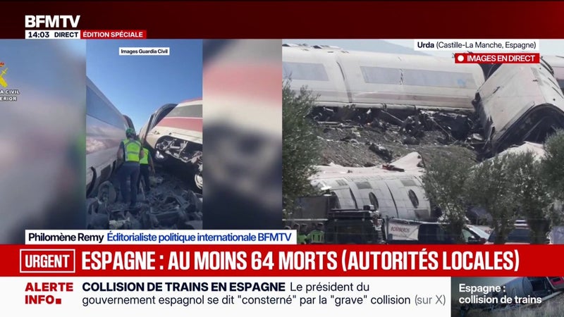 Accident de trains en Espagne: 100 militaires et 3 grues mobilisés sur le lieu du drame