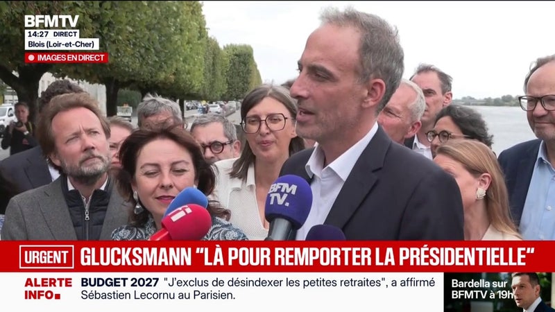 "On va taxer les méga-héritages, au dessus de deux millions d'euros", explique Raphaël Glucksmann, candidat socialiste à l'élection présidentielle, lors des journées d'été du PS à Blois
