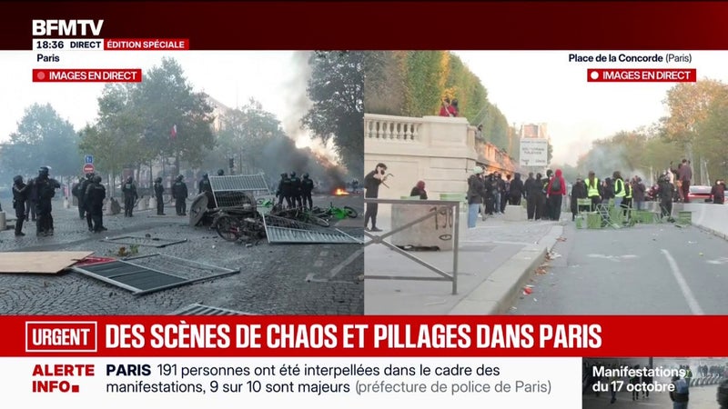 Mobilisations du 17 octobre: près de la place de la Concorde à Paris, la tension monte entre les manifestants et les forces de l'ordre