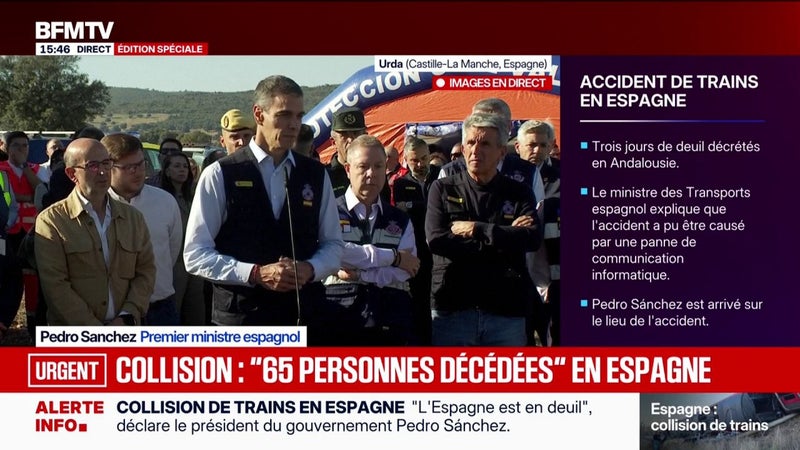 Collision de trains en Espagne: "S'il y a eu des négligences, on le saura", assure le Premier ministre Pedro Sanchez