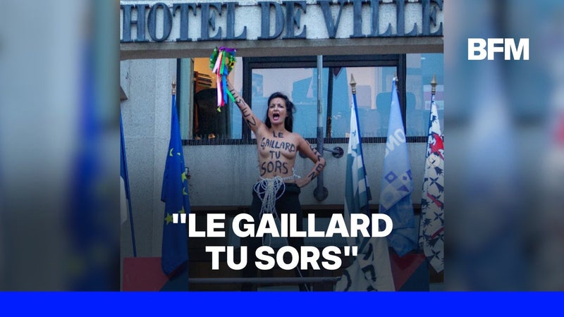 Concarneau: une Femen grimpe sur la mairie pour demander le départ du maire Quentin Le Gaillard, mis en examen pour viol et agression sexuelle