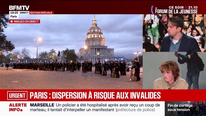 Mobilisation lycéenne et étudiante: "Aujourd'hui, la police protège l'État qui mène une politique de classe qui va à l'encontre des intérêts du peuple dans sa majorité", déclare Marius Mesnil, cosecrétaire général de l'USL