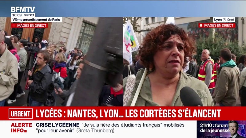 Mouvement lycéen: "On demande la "déblanquérisation" du lycée, c'est-à-dire la fin de Parcousup et du tri social", lance Rindala Younès, secrétaire académique du SNES-FSU Lyon