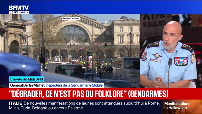 31 octobre: "Les menaces sur ce samedi sont telles et généralisées qu'il faut prendre des dispositions qui économisent le dispositif", explique Bertin Malhet, inspecteur de la gendarmerie mobile