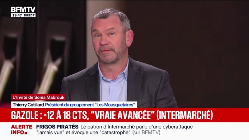 Baisse du gazole de 12 à 18 centimes à la pompe: "C'est une vraie avancée", estime Thierry Cottillard, président du groupement Les Mousquetaires