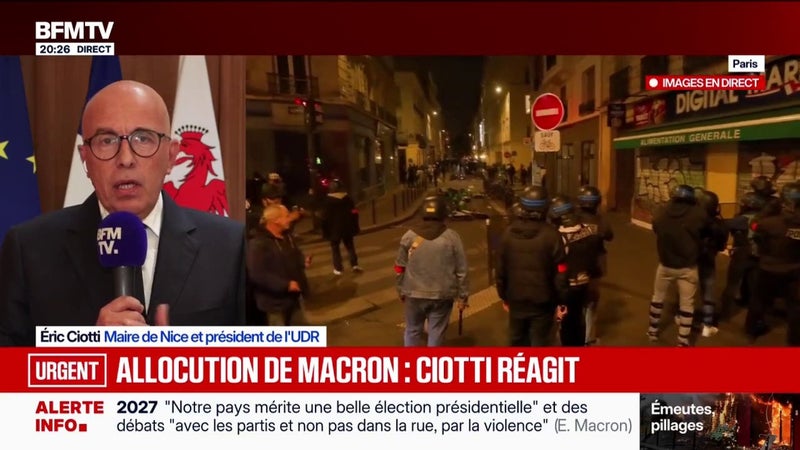 Prise de parole d'Emmanuel Macron: "Il a parlé pour ne rien dire", déclare Éric Ciotti, maire (UDR) de Nice