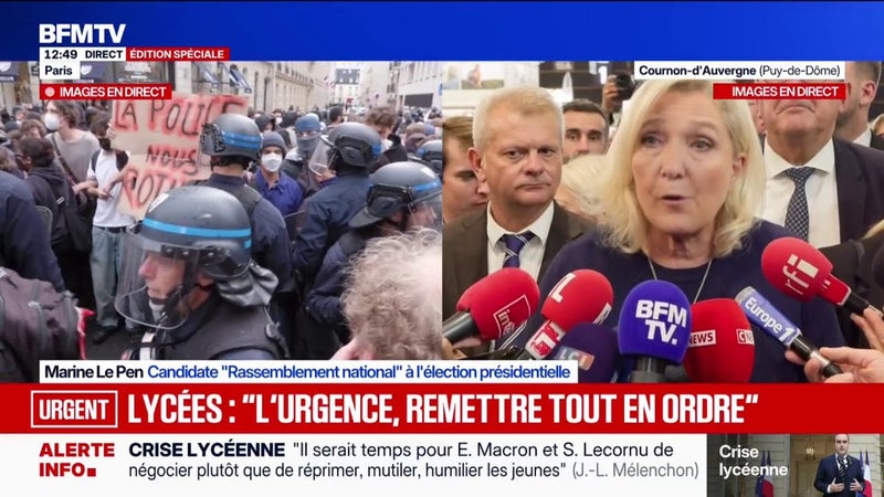 Colère lycéenne: "Il y a urgence à remettre tout ça en ordre", affirme Marine Le Pen, candidate RN à l'élection présidentielle