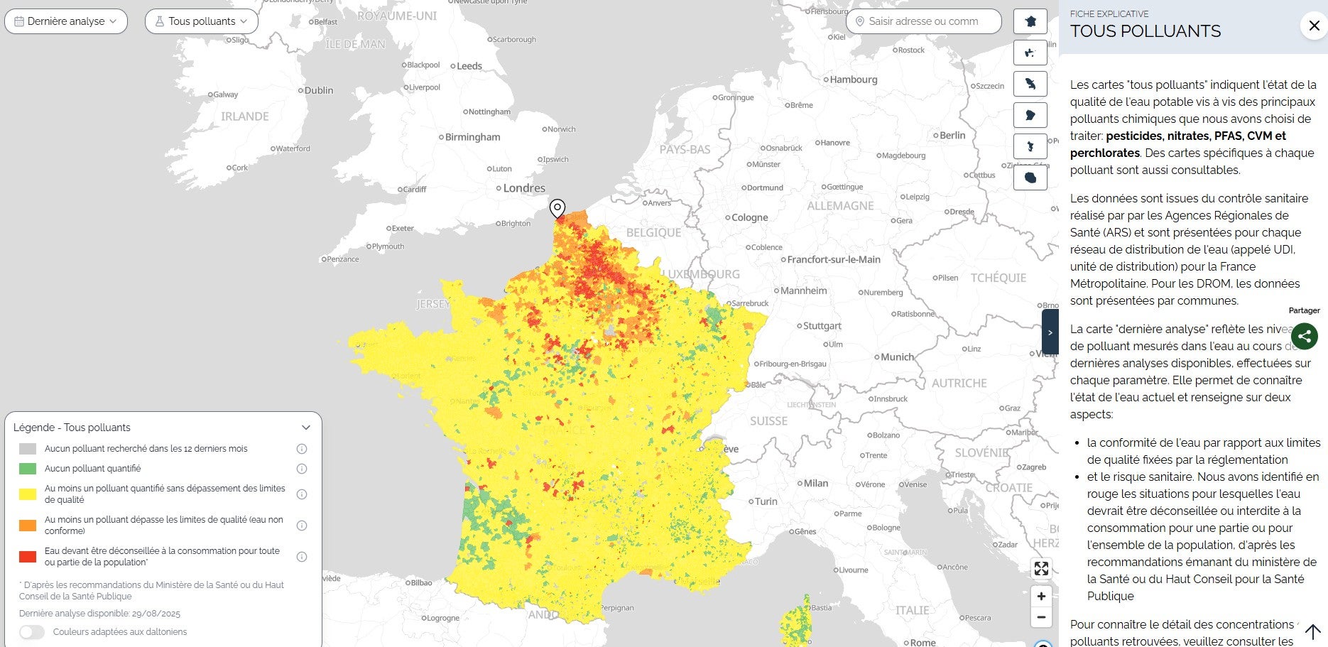 Cette carte interactive vous indique si l'eau du robinet est polluée chez vous